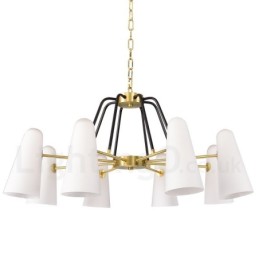 Lustre suspendu de luxe rustique rétro à 8 lumières en laiton avec abat-jour en verre