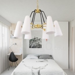 Lustre suspendu de luxe rustique rétro à 6 lumières en laiton avec abat-jour en verre