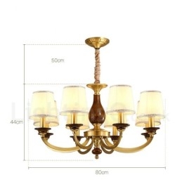Lustre suspendu de luxe rustique rétro à 8 lumières en laiton avec abat-jour en verre