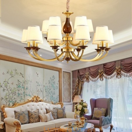 Lustre suspendu de luxe rustique rétro à 15 lumières en laiton avec abat-jour en verre Lustre suspendu de luxe rustique rétro à 15 lumières en laiton avec abat-jour en verre