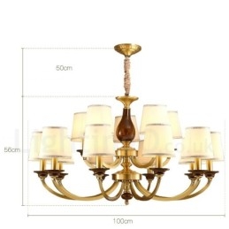 Lustre suspendu de luxe rustique rétro à 15 lumières en laiton avec abat-jour en verre