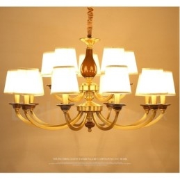 Lustre suspendu de luxe rustique rétro à 15 lumières en laiton avec abat-jour en verre