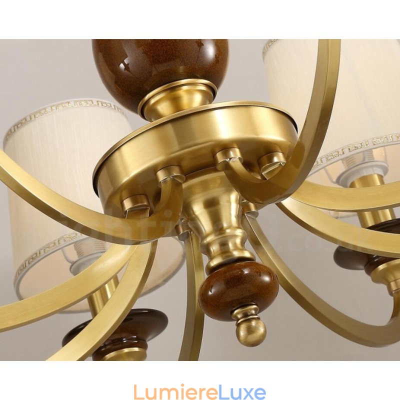 Lustre suspendu de luxe rustique rétro à 15 lumières en laiton avec abat-jour en verre