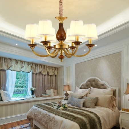 Lustre suspendu de luxe rustique rétro à 6 lumières en laiton avec abat-jour en verre Lustre suspendu de luxe rustique rétro à 6 lumières en laiton avec abat-jour en verre