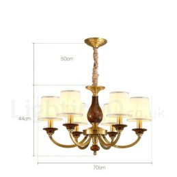 Lustre suspendu de luxe rustique rétro à 6 lumières en laiton avec abat-jour en verre
