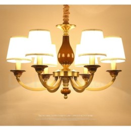 Lustre suspendu de luxe rustique rétro à 6 lumières en laiton avec abat-jour en verre