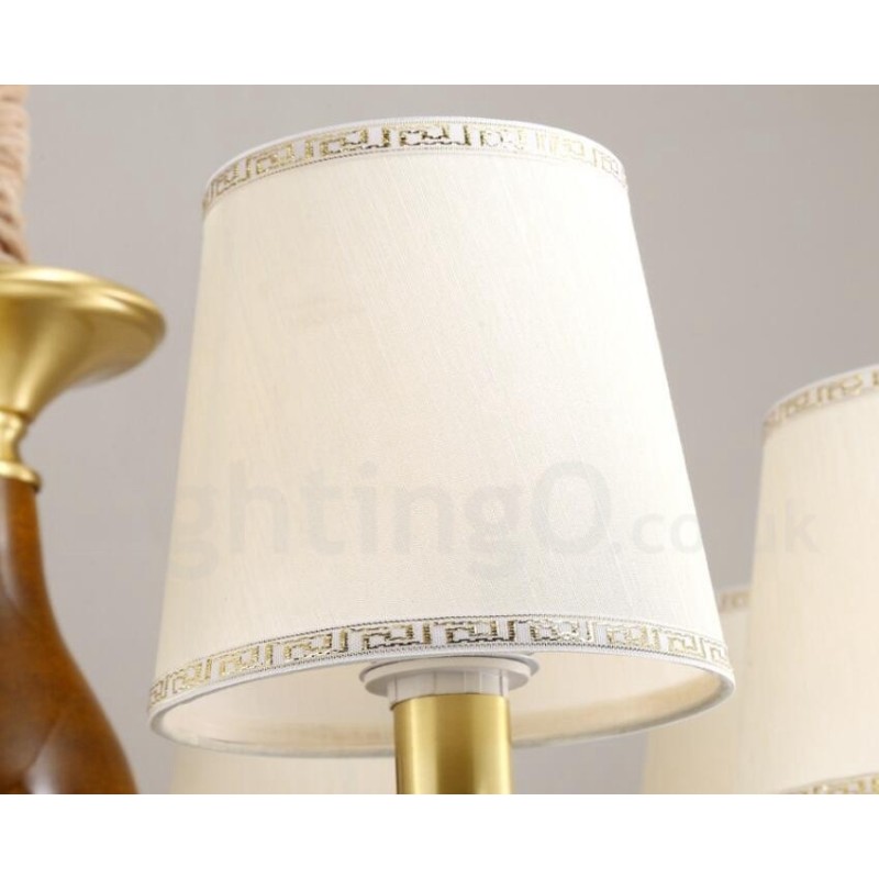 Lustre suspendu de luxe rustique rétro à 6 lumières en laiton avec abat-jour en verre