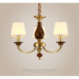 Lustre suspendu de luxe rustique rétro à 3 lumières en laiton avec abat-jour en verre