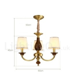 Lustre suspendu de luxe rustique rétro à 3 lumières en laiton avec abat-jour en verre