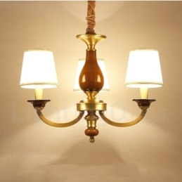 Lustre suspendu de luxe rustique rétro à 3 lumières en laiton avec abat-jour en verre