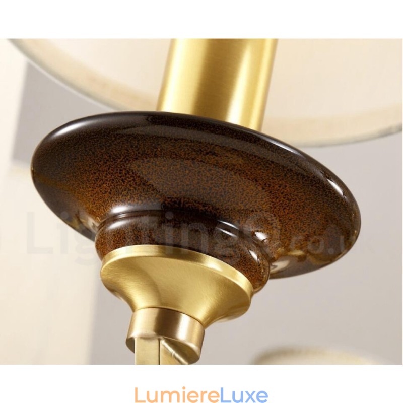 Lustre suspendu de luxe rustique rétro à 3 lumières en laiton avec abat-jour en verre