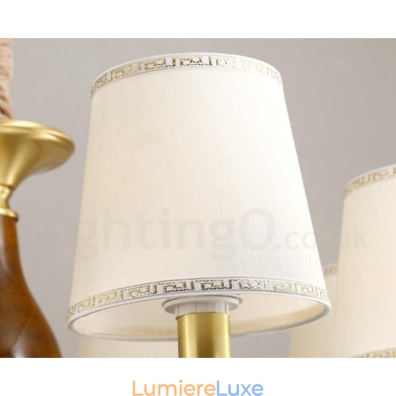 Lustre suspendu de luxe rustique rétro à 3 lumières en laiton avec abat-jour en verre