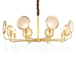 Lustre suspendu de luxe rustique rétro à 8 lumières en laiton avec abat-jour en verre