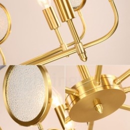 Lustre suspendu de luxe rustique rétro à 8 lumières en laiton avec abat-jour en verre