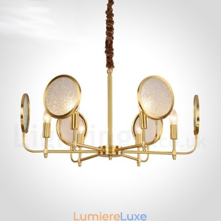 Lustre suspendu de luxe rustique rétro à 6 lumières en laiton avec abat-jour en verre Lustre suspendu de luxe rustique rétro à 6 lumières en laiton avec abat-jour en verre