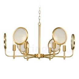 Lustre suspendu de luxe rustique rétro à 6 lumières en laiton avec abat-jour en verre