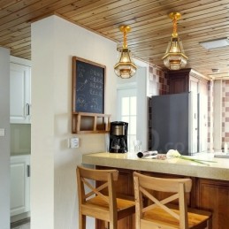 Lustre suspendu de luxe rustique rétro à 1 lumière en laiton avec abat-jour en verre