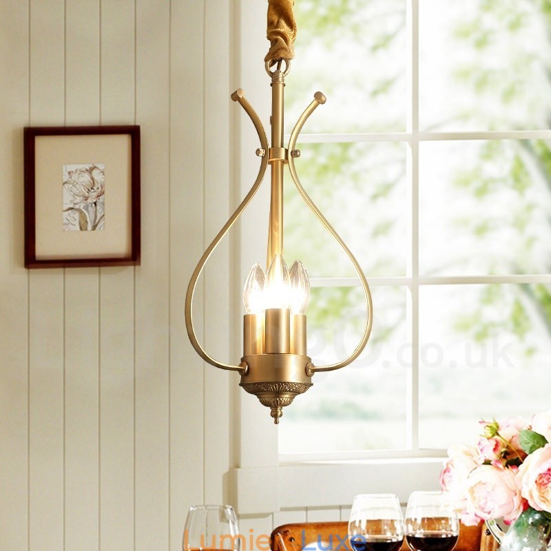 Lustre suspendu de luxe en laiton rustique rétro à 4 lumières