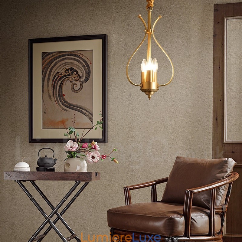 Lustre suspendu de luxe en laiton rustique rétro à 4 lumières