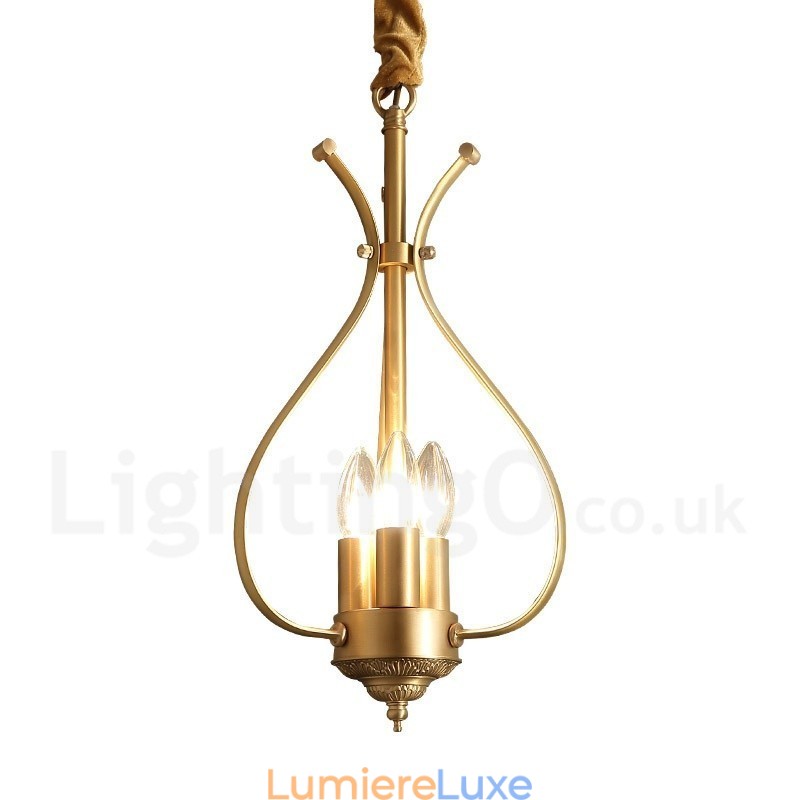 Lustre suspendu de luxe en laiton rustique rétro à 4 lumières