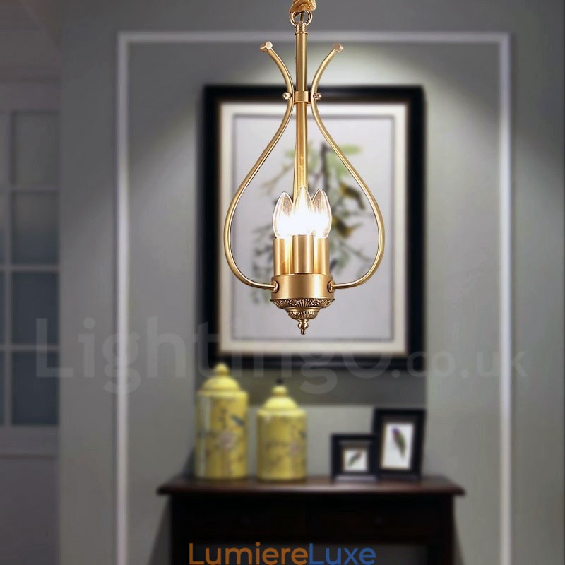 Lustre suspendu de luxe en laiton rustique rétro à 4 lumières