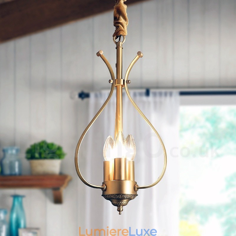 Lustre suspendu de luxe en laiton rustique rétro à 4 lumières