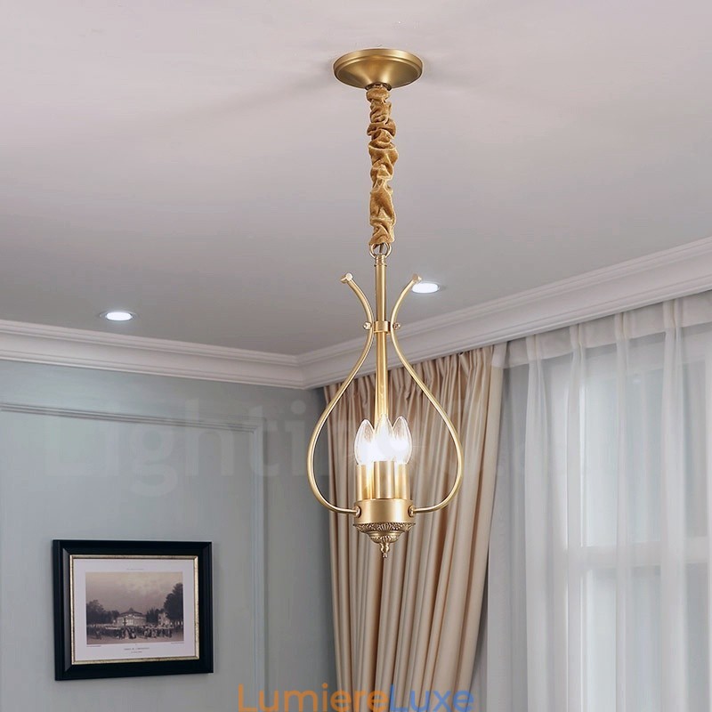 Lustre suspendu de luxe en laiton rustique rétro à 4 lumières