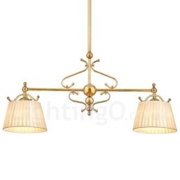 Lustre suspendu de luxe rustique rétro à 2 lumières en laiton avec abat-jour en tissu
