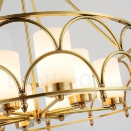 Lustre suspendu de luxe rustique rétro à 8 lumières en laiton avec abat-jour en verre