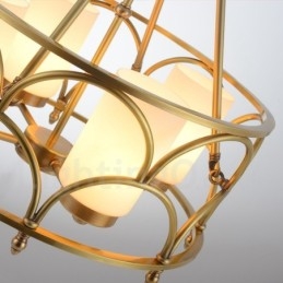 Lustre suspendu de luxe rustique rétro à 4 lumières en laiton avec abat-jour en verre