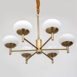 Lustre suspendu de luxe rustique rétro à 6 lumières en laiton avec abat-jour en verre