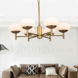 Lustre suspendu de luxe rustique rétro à 6 lumières en laiton avec abat-jour en verre