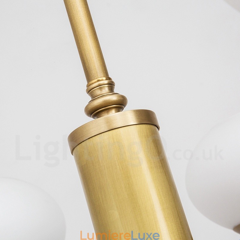 Lustre suspendu de luxe rustique rétro à 9 lumières en laiton avec abat-jour en verre