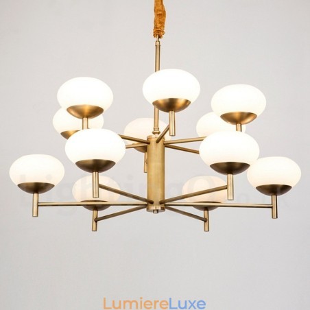 Lustre suspendu de luxe rustique rétro à 12 lumières en laiton avec abat-jour en verre Lustre suspendu de luxe rustique rétro à 12 lumières en laiton avec abat-jour en verre