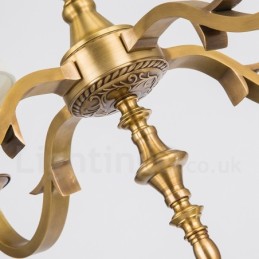 Lustre suspendu de luxe rustique rétro à 6 lumières en laiton avec abat-jour en tissu