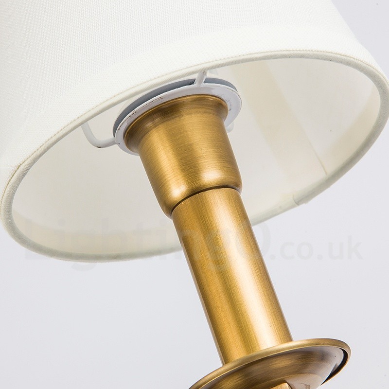 Lustre suspendu de luxe rustique rétro à 6 lumières en laiton avec abat-jour en tissu