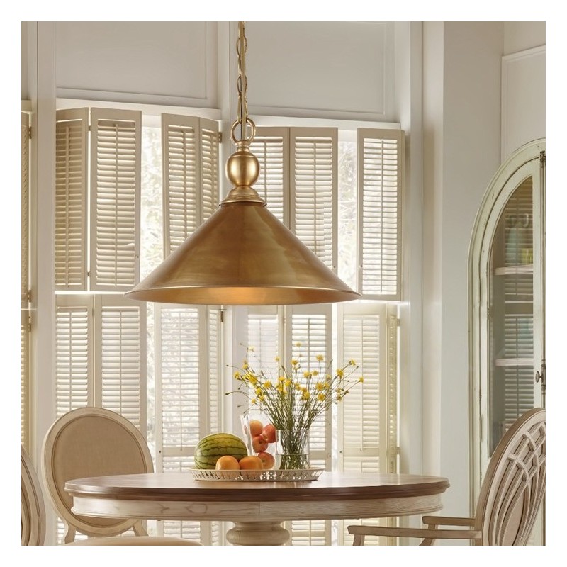 Lustre suspendu de luxe en laiton rustique rétro à 1 lumière avec abat-jour en laiton