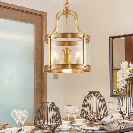 Lustre suspendu de luxe rustique rétro à 5 lumières en laiton avec abat-jour en verre Lustre suspendu de luxe rustique rétro à 5 lumières en laiton avec abat-jour en verre