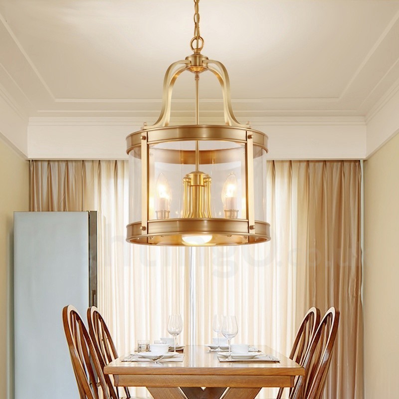 Lustre suspendu de luxe rustique rétro à 5 lumières en laiton avec abat-jour en verre