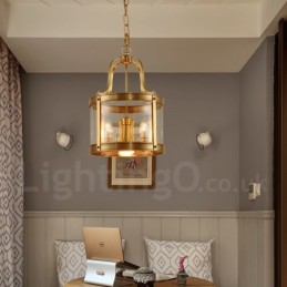 Lustre suspendu de luxe rustique rétro à 5 lumières en laiton avec abat-jour en verre