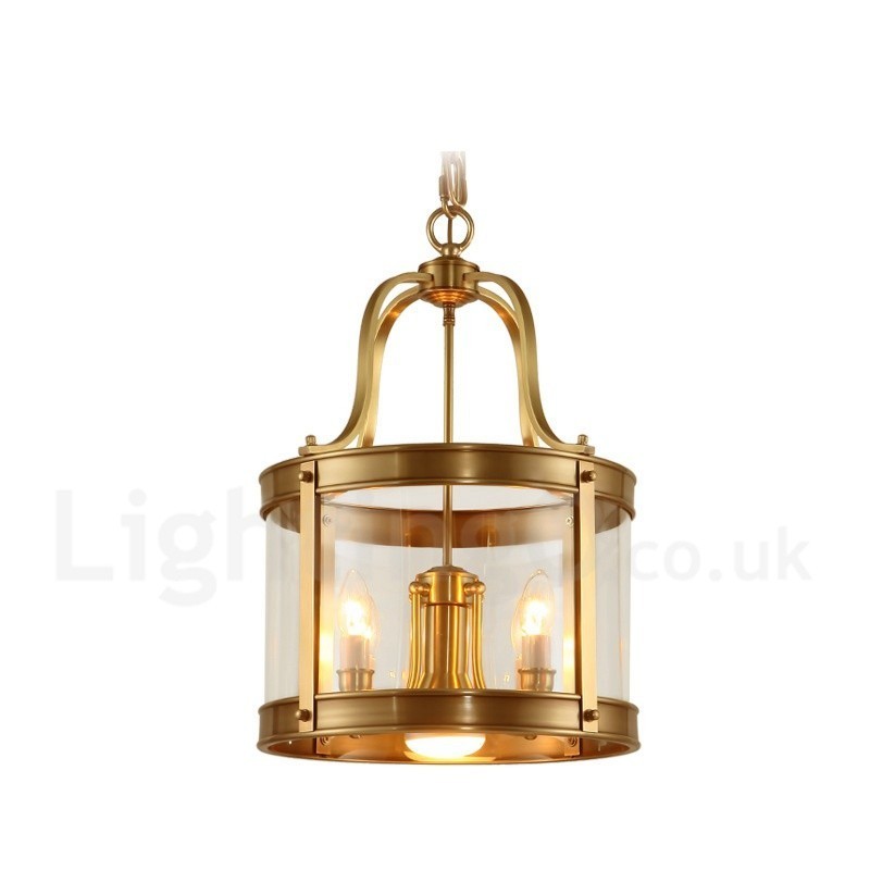 Lustre suspendu de luxe rustique rétro à 5 lumières en laiton avec abat-jour en verre