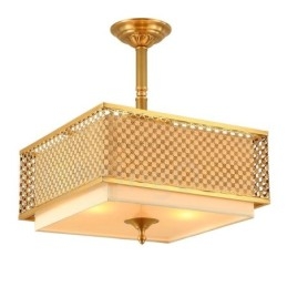 Lustre suspendu de luxe rustique rétro à 4 lumières en laiton avec abat-jour en tissu