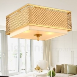 Lustre suspendu de luxe rustique rétro à 4 lumières en laiton avec abat-jour en tissu