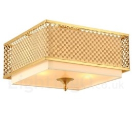 Lustre suspendu de luxe rustique rétro à 4 lumières en laiton avec abat-jour en tissu
