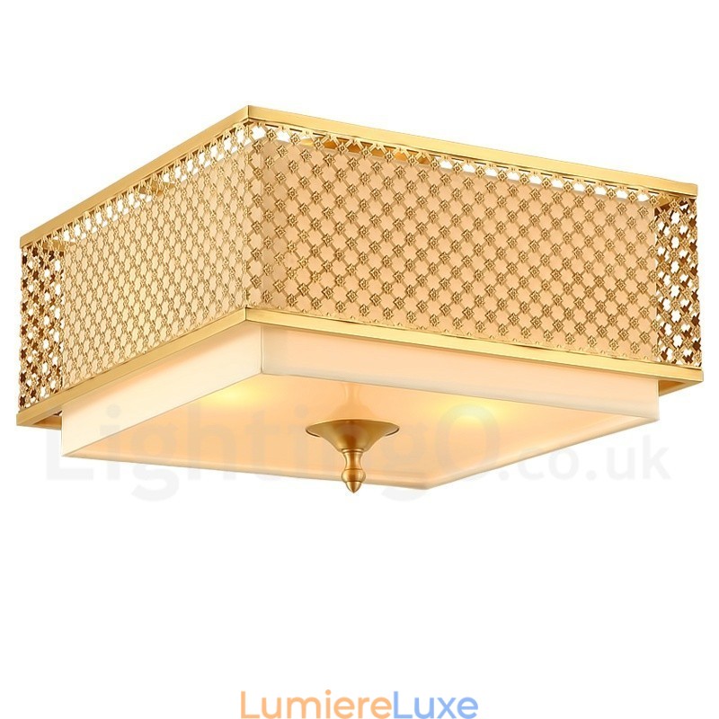 Lustre suspendu de luxe rustique rétro à 4 lumières en laiton avec abat-jour en tissu
