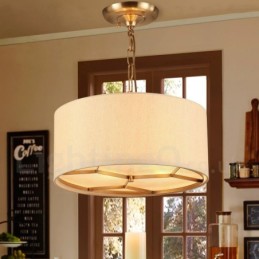 Lustre suspendu de luxe rustique rétro à 4 lumières en laiton avec abat-jour en tissu