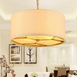 Lustre suspendu de luxe rustique rétro à 4 lumières en laiton avec abat-jour en tissu