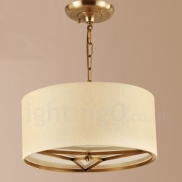 Lustre suspendu de luxe rustique rétro à 4 lumières en laiton avec abat-jour en tissu