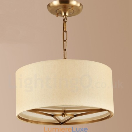 Lustre suspendu de luxe rustique rétro à 4 lumières en laiton avec abat-jour en tissu Lustre suspendu de luxe rustique rétro à 4 lumières en laiton avec abat-jour en tissu