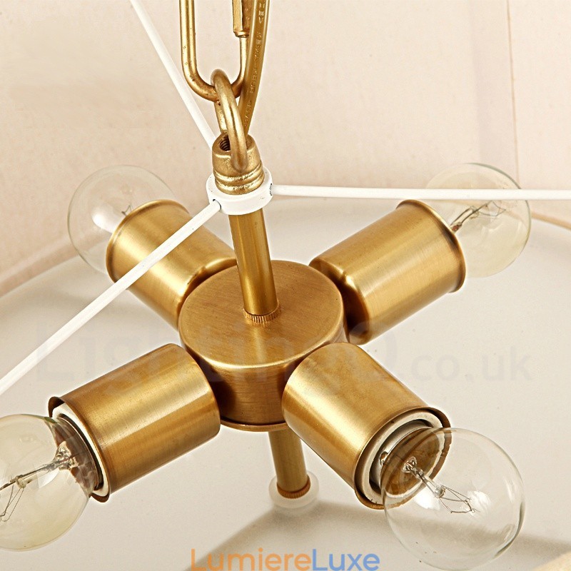 Lustre suspendu de luxe rustique rétro à 4 lumières en laiton avec abat-jour en tissu
